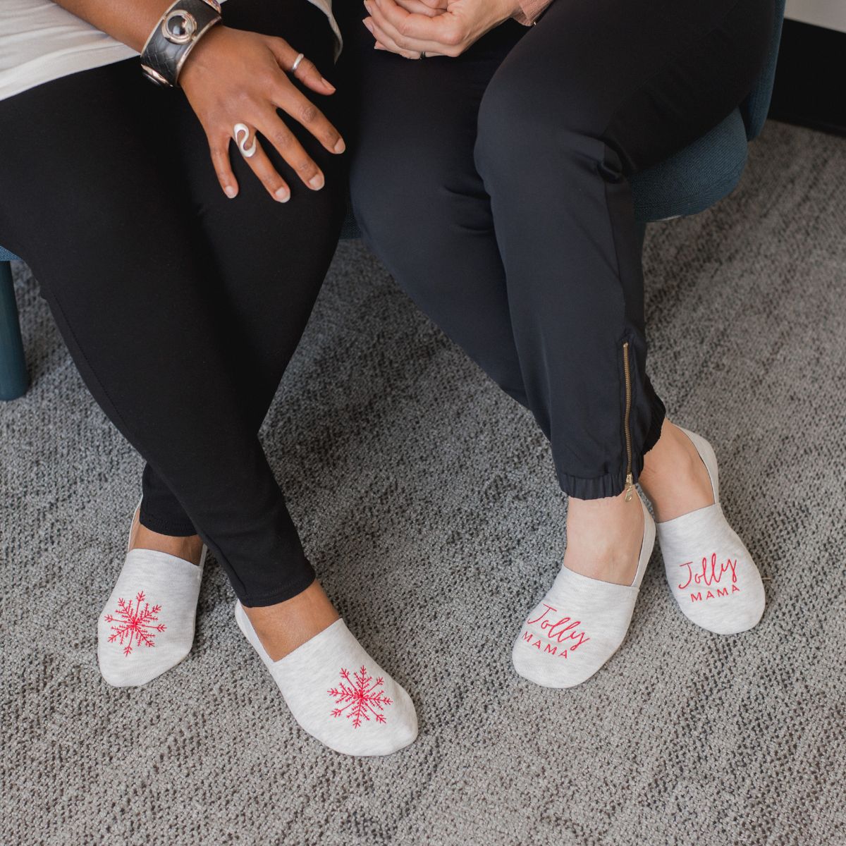 Holiday No Show Cushion Lounge Socks with Grippers