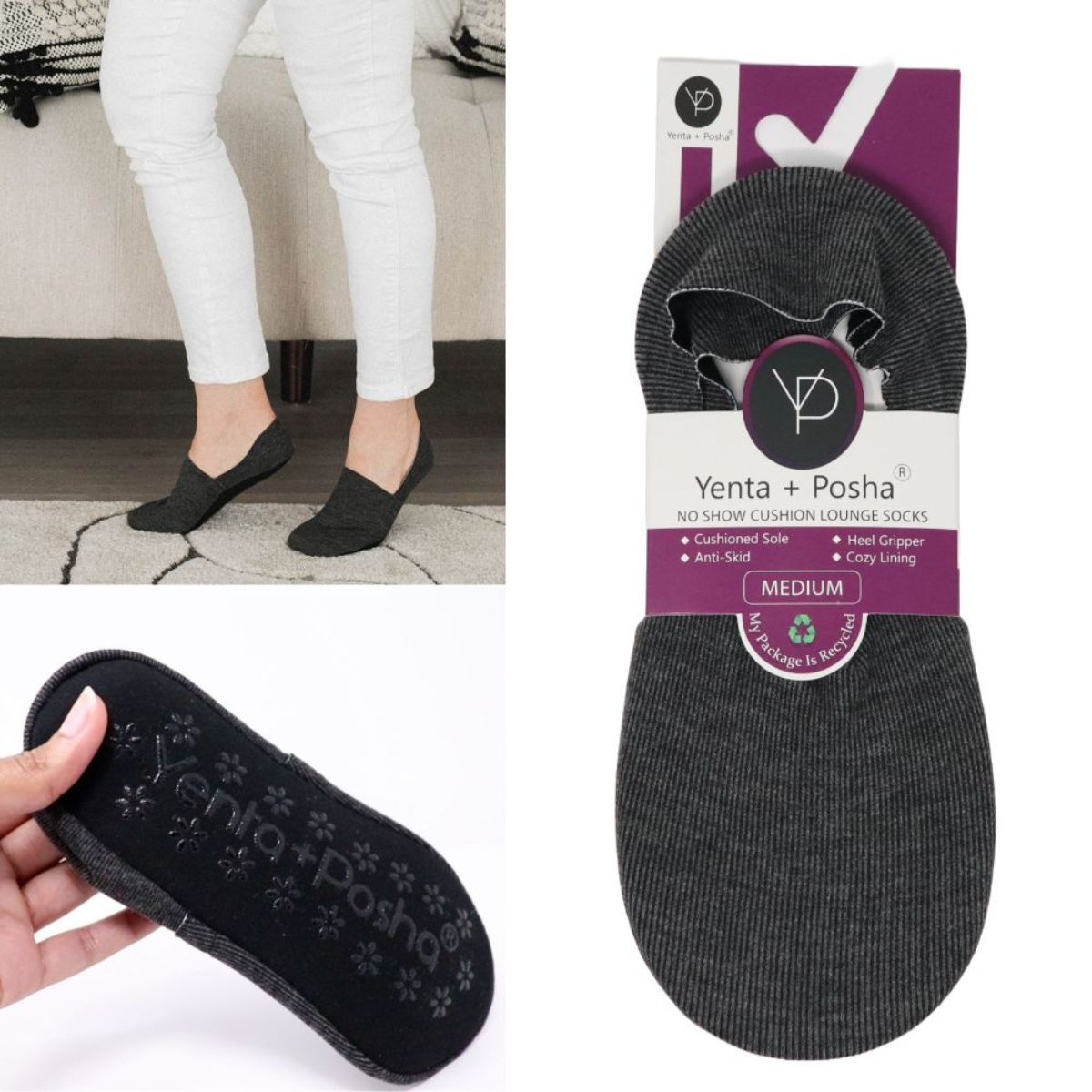 No Show Cushion Lounge Socks with Grippers