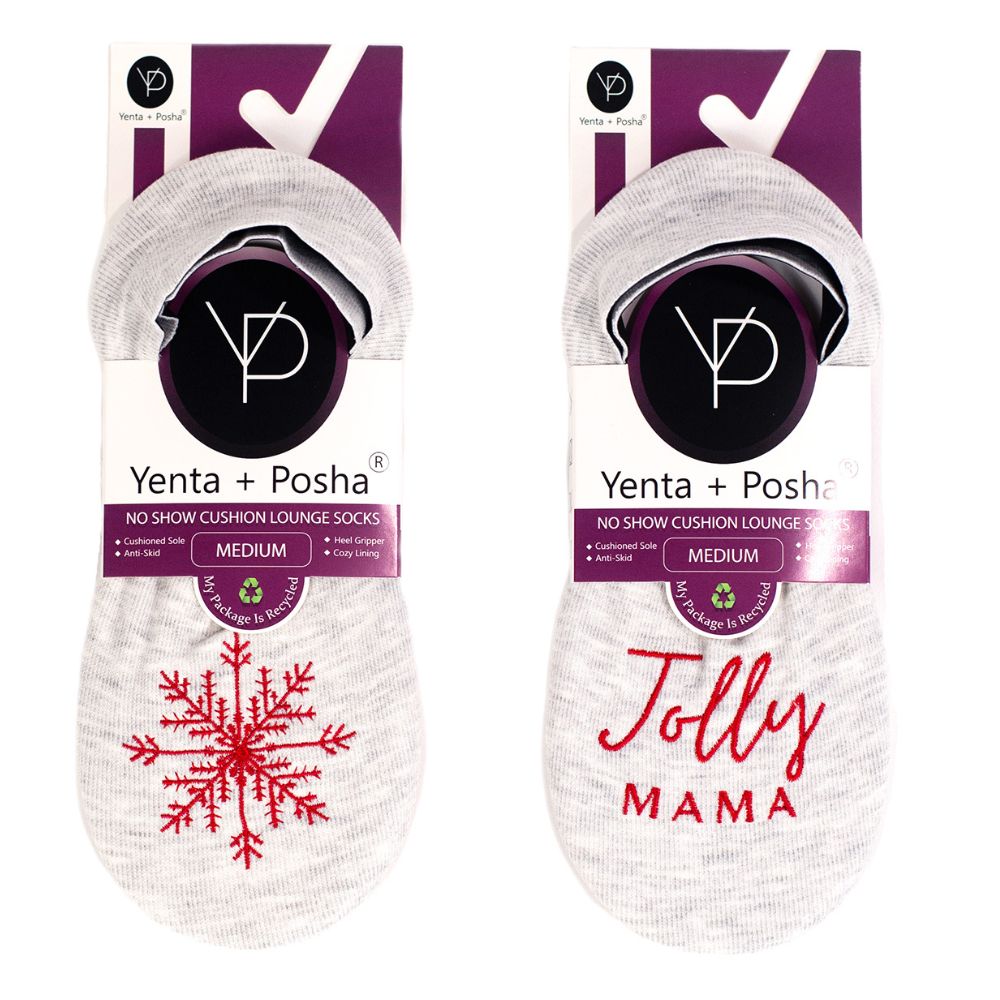 Holiday No Show Cushion Lounge Socks with Grippers